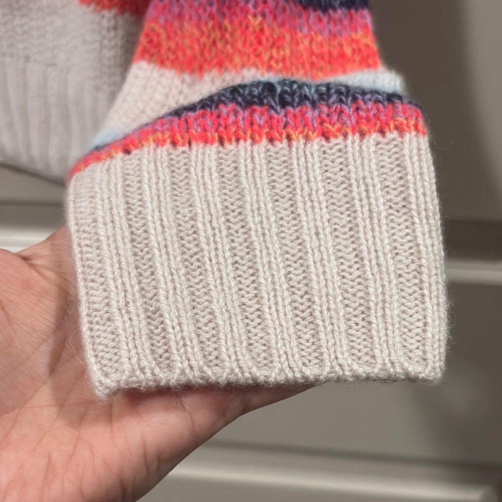 White + Warren Striped Multicolor Cashmere Sweater lavender/pink/blue sz S - Picture 10 of 13